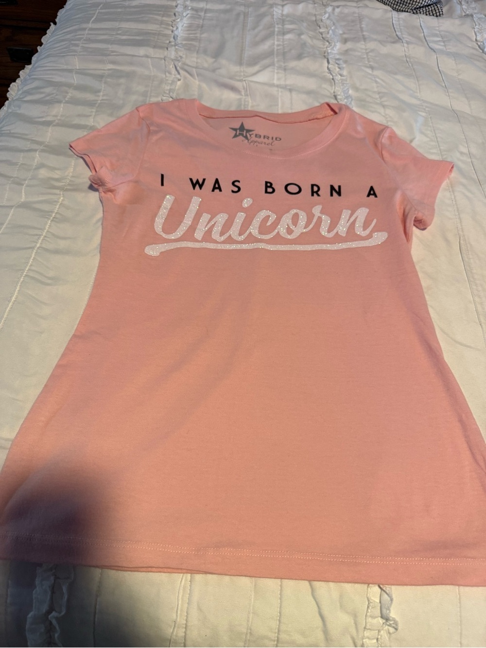 Hybrid Apparel Pink 'I Was Born a Unicorn' Glitter Script Tee